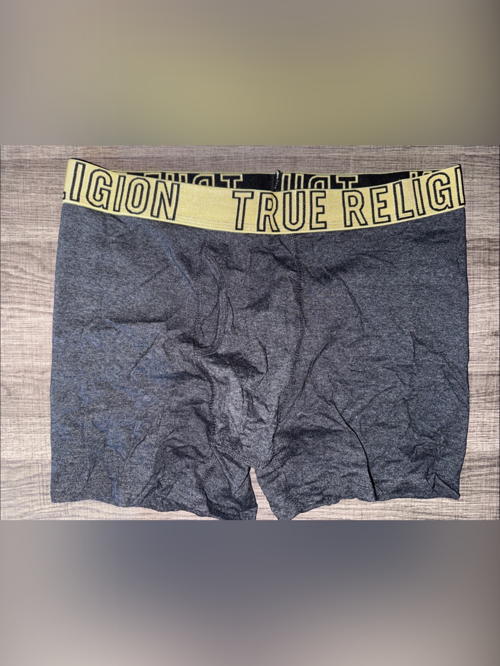 True Religion Men's Dark Gray Athletic Boxer Briefs w/ Yellow Branded Waistband